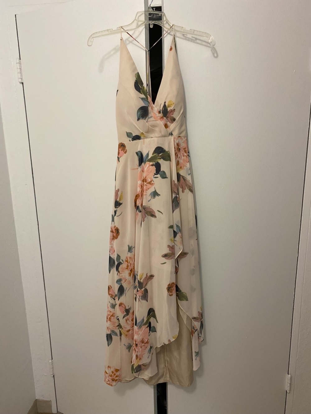 Jenny Yoo Cream Floral Halter High-Low Dress